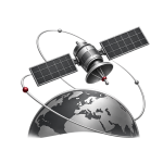Metallic satellite orbiting Earth symbol representing Phinteq’s systems engineering, assurance and space capability experience.