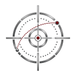 Abstract metallic targeting and trajectory symbol representing Phinteq’s safety, engineering and assurance support to weapons programs.
