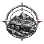 Metallic land-domain emblem featuring an armoured vehicle and terrain backdrop, representing land capability and operational environments.