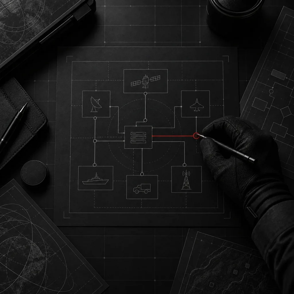 Systems architecture diagram sketch representing Phinteq's engineering and systems engineering services