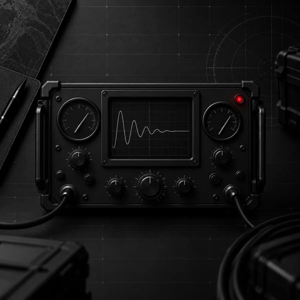 Oscilloscope displaying a test waveform, representing Phinteq's test and evaluation services